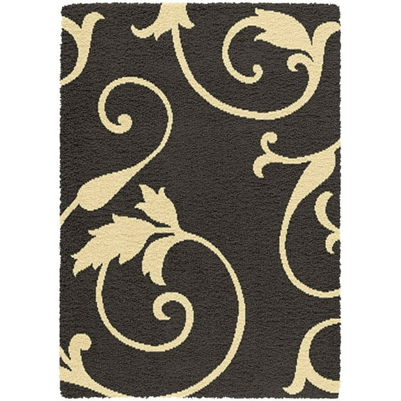 Creative Home Modern Design Shag Area Rug 8868-036 Black/Ivory Floral Vines 4' 7" x 6' 7" Rectangle