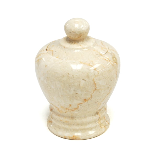 Creative Home Natural Champagne Marble Aladdin Collection Cotton Ball Swab Holder, Bathroom Countertop Storage Jar Container Organizer