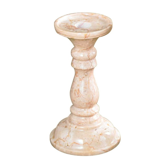 Creative Home Natural Champagne Marble Candle Holder Pillar Candle Stand, Beige Glossy Finish