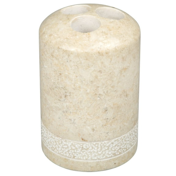 Creative Home Natural Champagne Marble SPA Hand Carved Collection Toothbrush Makeup Brush Holder Bathroom Countertop Organizer, 3-1/2" Diam. x 4-3/8" H, Beige