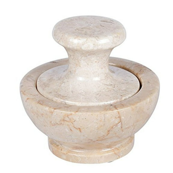 Creative Home Natural Champagne Marble Spice Grinder, Mortar and Pestle Set, 4" Diam. x 4" H, Beige