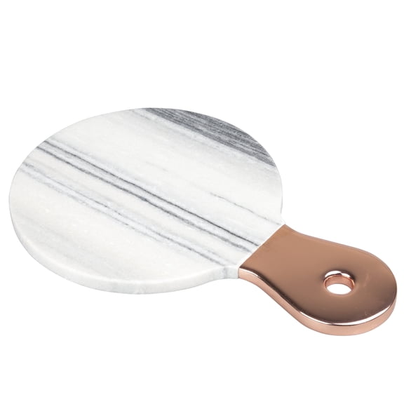 Creative Home Gray Marble Charcuterie Serving Board with Copper Trim Handle, 12.2" x 8" x 0.5"