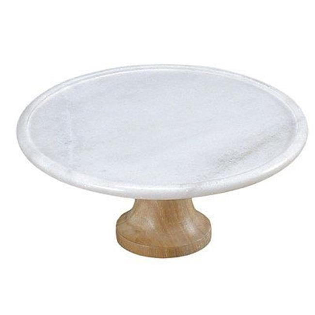 White Marble and Mango Wood Pedestal Cake Stand