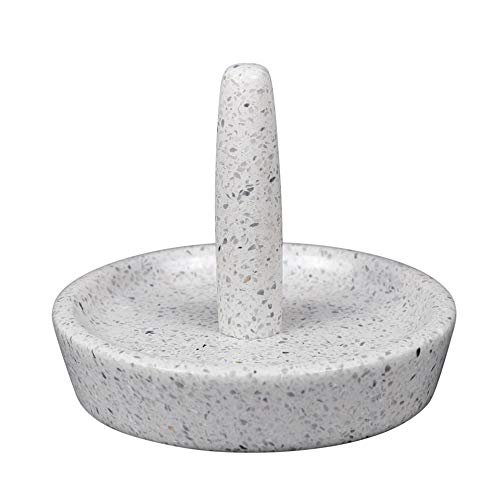 Creative Home Natural Terrazzo Stone Ring Holder Accessory Organizer Tray, 4-3/8" Diam. x 3-1/2" H, Off-White