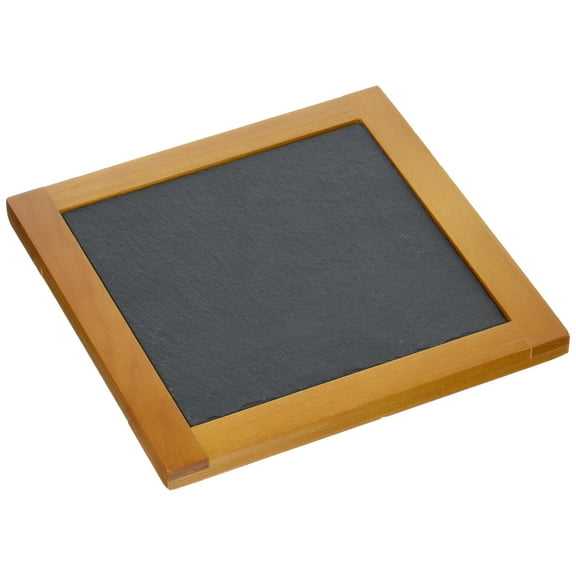 Creative Home Pine Wood 7.5" x 7.5" Square Trivet with Slate Insert