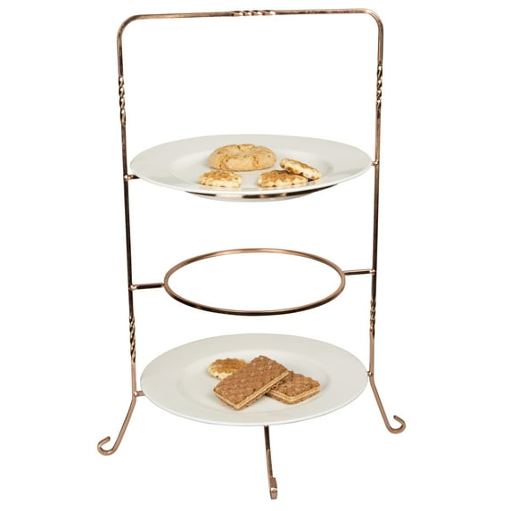 Creative Home Renaissance 3 Tier Dinner Plate Rack Party Food Server, 20" H, Copper Plated