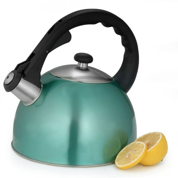 Creative Home Satin Splendor 2.8 Qt. Premium Stainless Steel Whistling Tea Kettle, Aqua