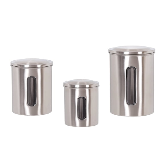 Creative Home Set of 3 Pieces Stainless Steel Canister Kitchen Storage Jar Container Organizer with Clear See Through Window