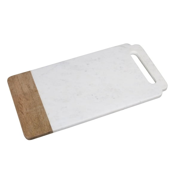 Creative Home Taj Elite White Marble and Mango Wood Cheese Board, 18" x 9"