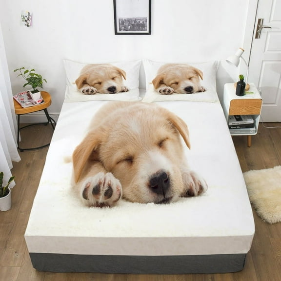 Creative Home Textiles Bedding Suit Luxury Fitted Sheet White Background 3D Dog Printed Bed Sheets,Twin (39"x75")