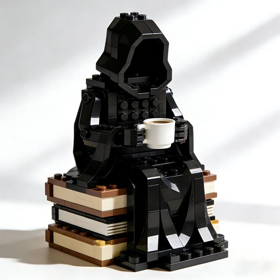 Creative Hooded Figure Building Blocks - MOC Black Robe Model with Coffee & Book Stack, Desk Decor, Compatible Standard Bricks