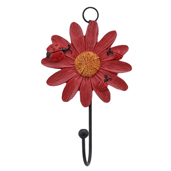 Creative Household Ladybug Flower Resin Wall Hooks Wall Mounted Art Flower Iron Hook Hand-Painted Hanging Coat / Hat /Key/ Towel Hooks Home Decoration