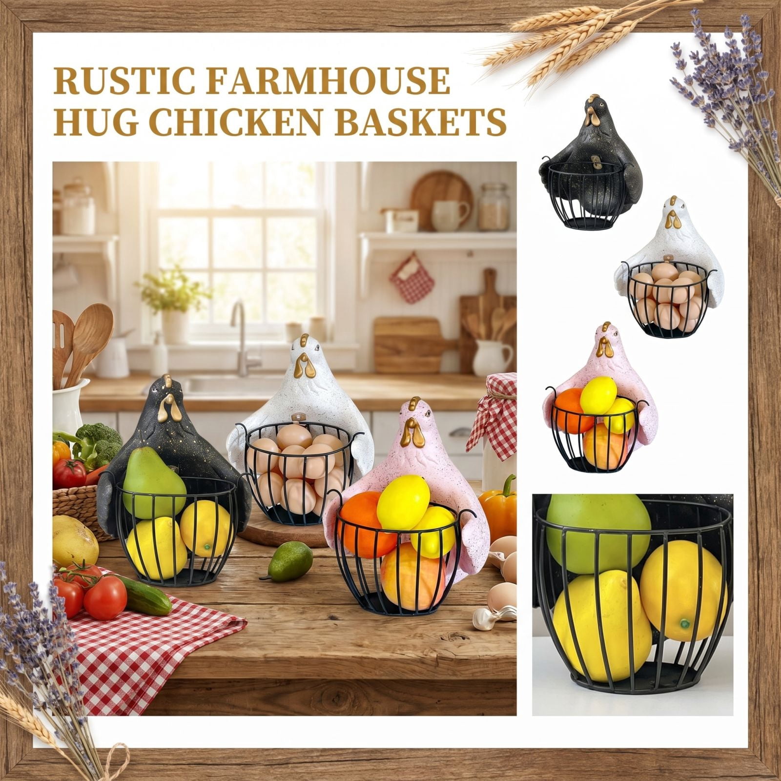 Creative Hugging Chicken Storage Basket for Desktop, Cute Chicken Animal Design Farmhouse Kitchen Egg Basket, Gifts for Home and Table Decor, 1Pcs Black