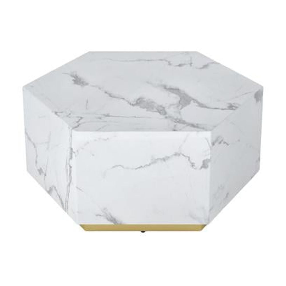 White Marble Hexagon MDF Coffee Table with Gold Base
