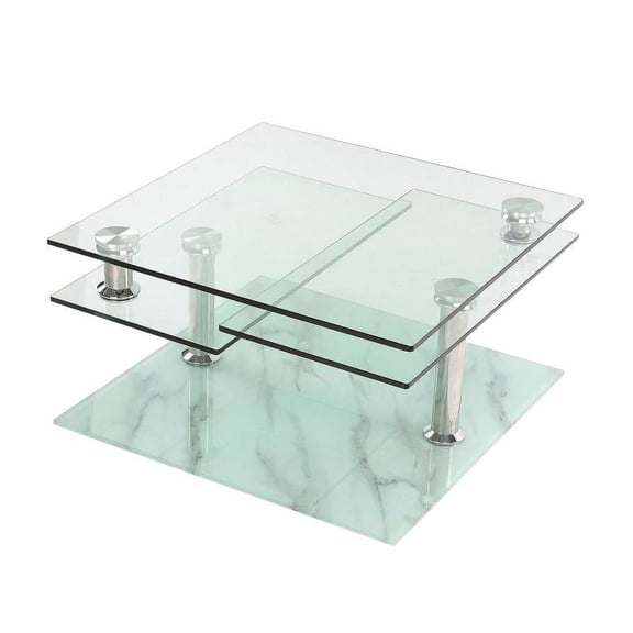 Motion Glass Coffee Table with Marble Glass Base