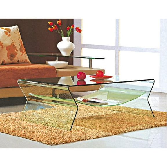 Creative Images Bent Glass Coffee Table W/ Frosted Shelf, Clear, 47"X20.5"X1