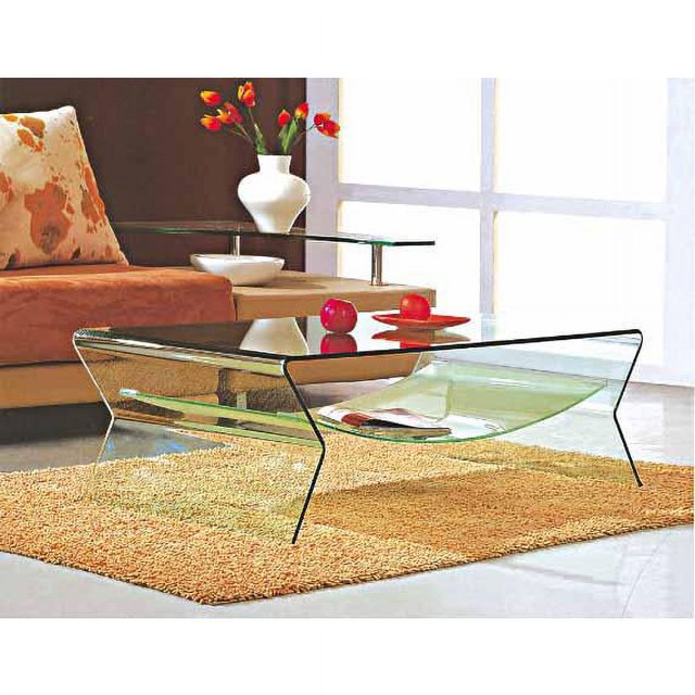 Creative Images Bent Glass Coffee Table W/ Frosted Shelf, Clear, 47"X20