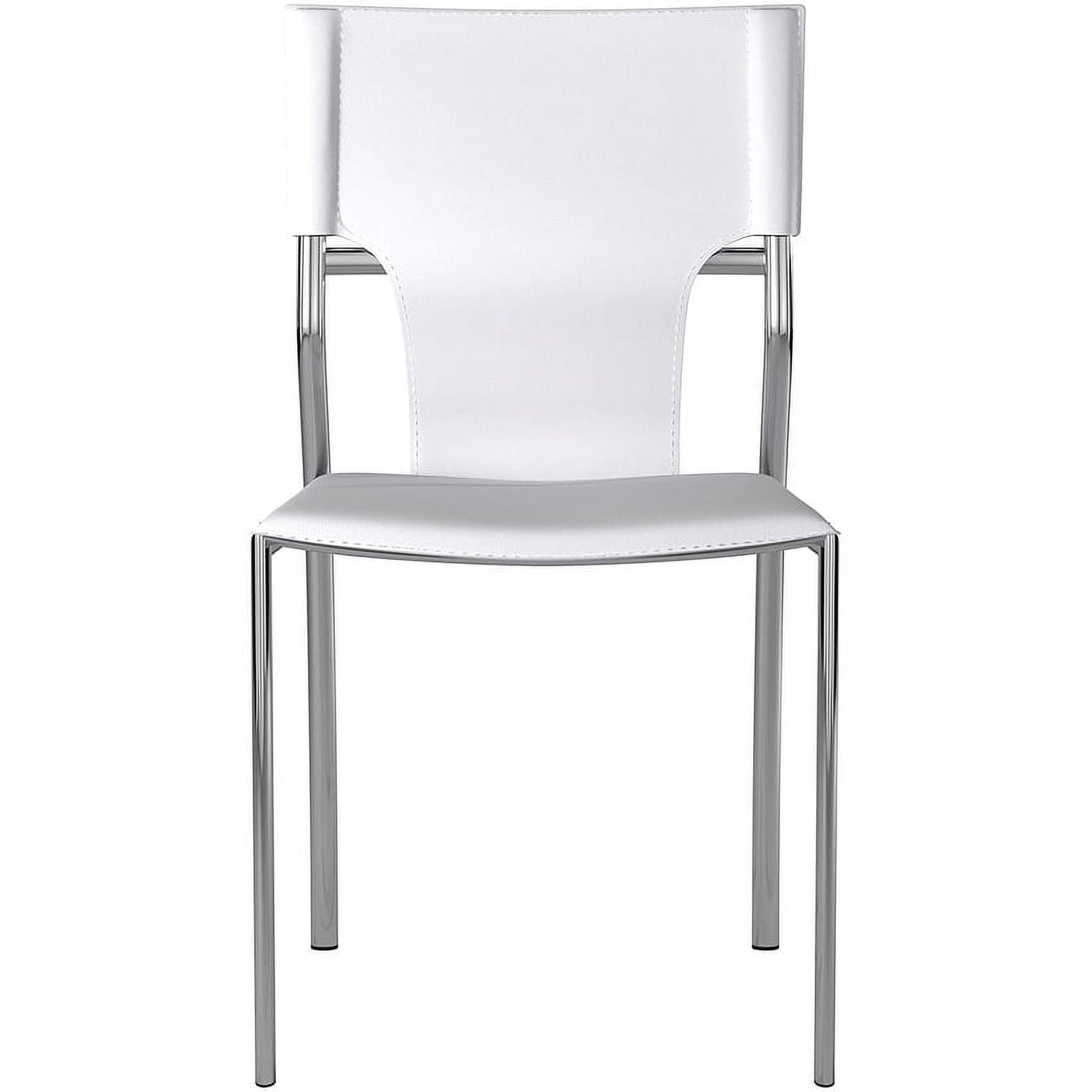 Modern White Leather Side Chair with Chrome Legs