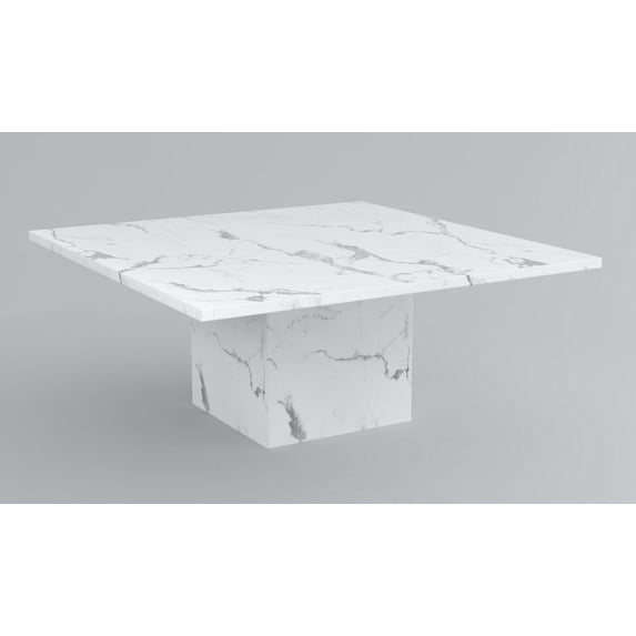 60" Square Marble Table with Cube Marble Base
