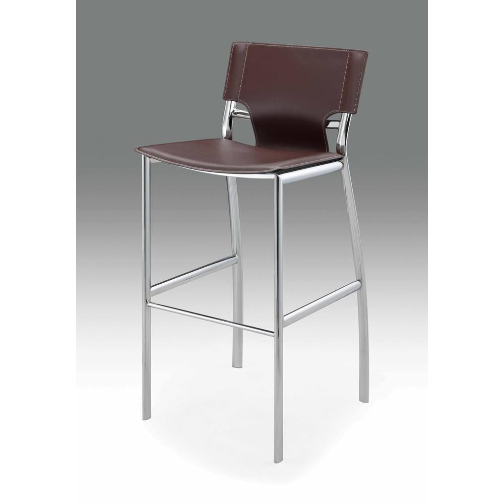Elegant 26" Brown Leather Bar Stool with Chrome Legs