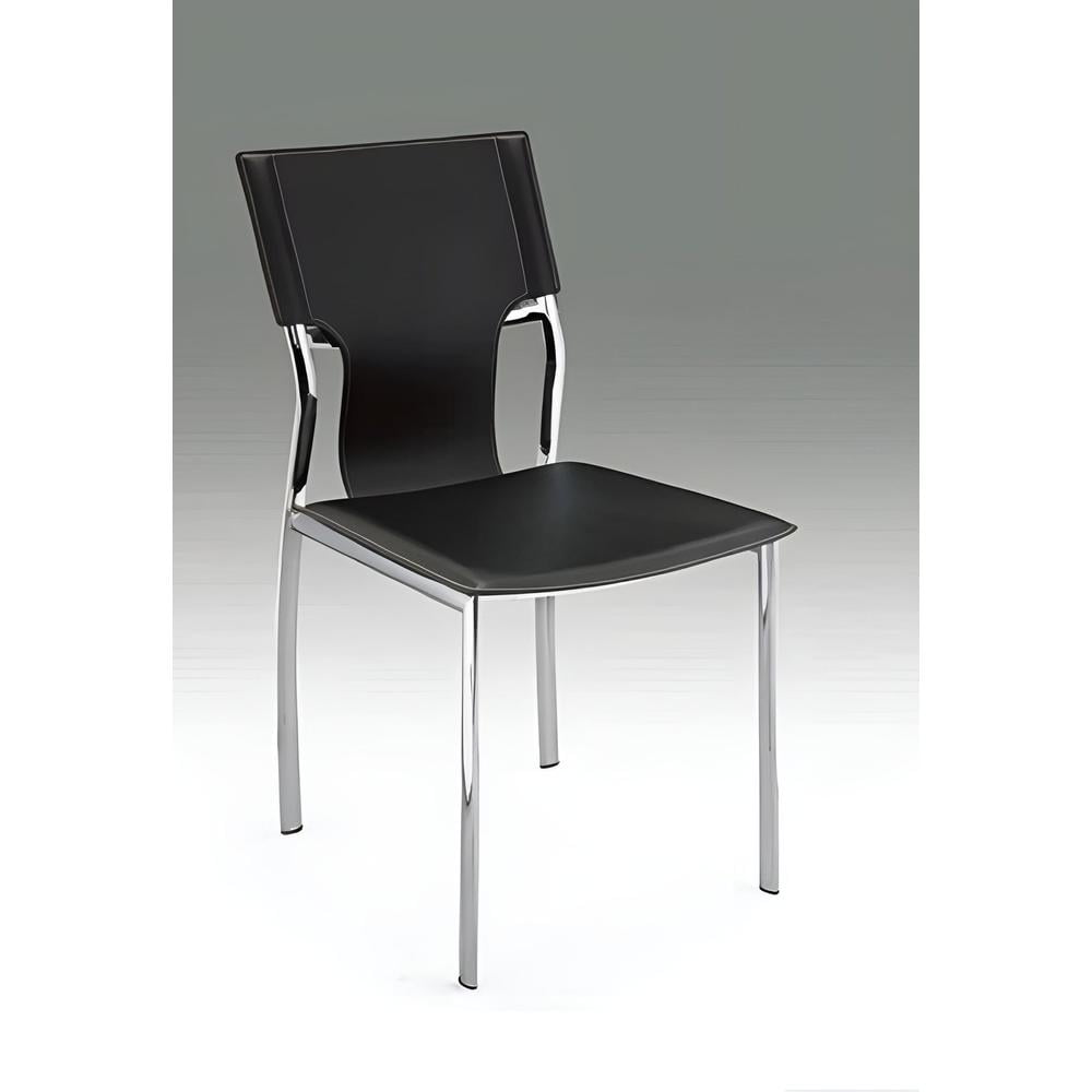 Sleek Black Leather and Chrome Metal Side Chair