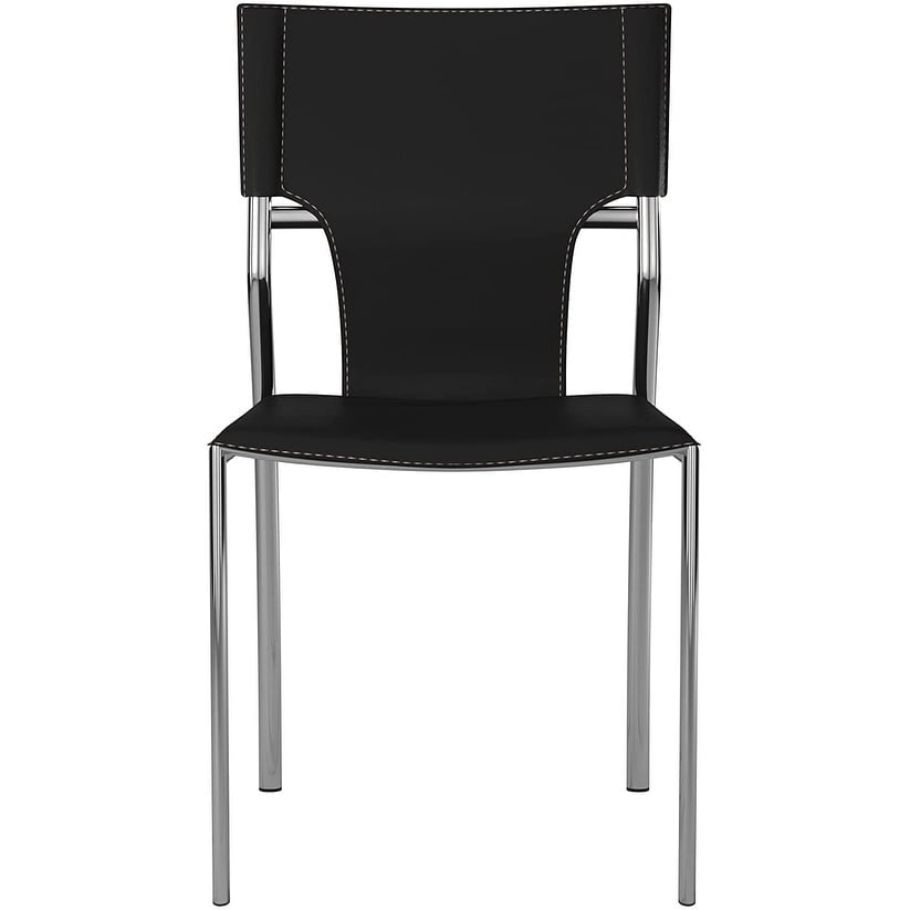 Sleek Black Leather and Chrome Metal Side Chair