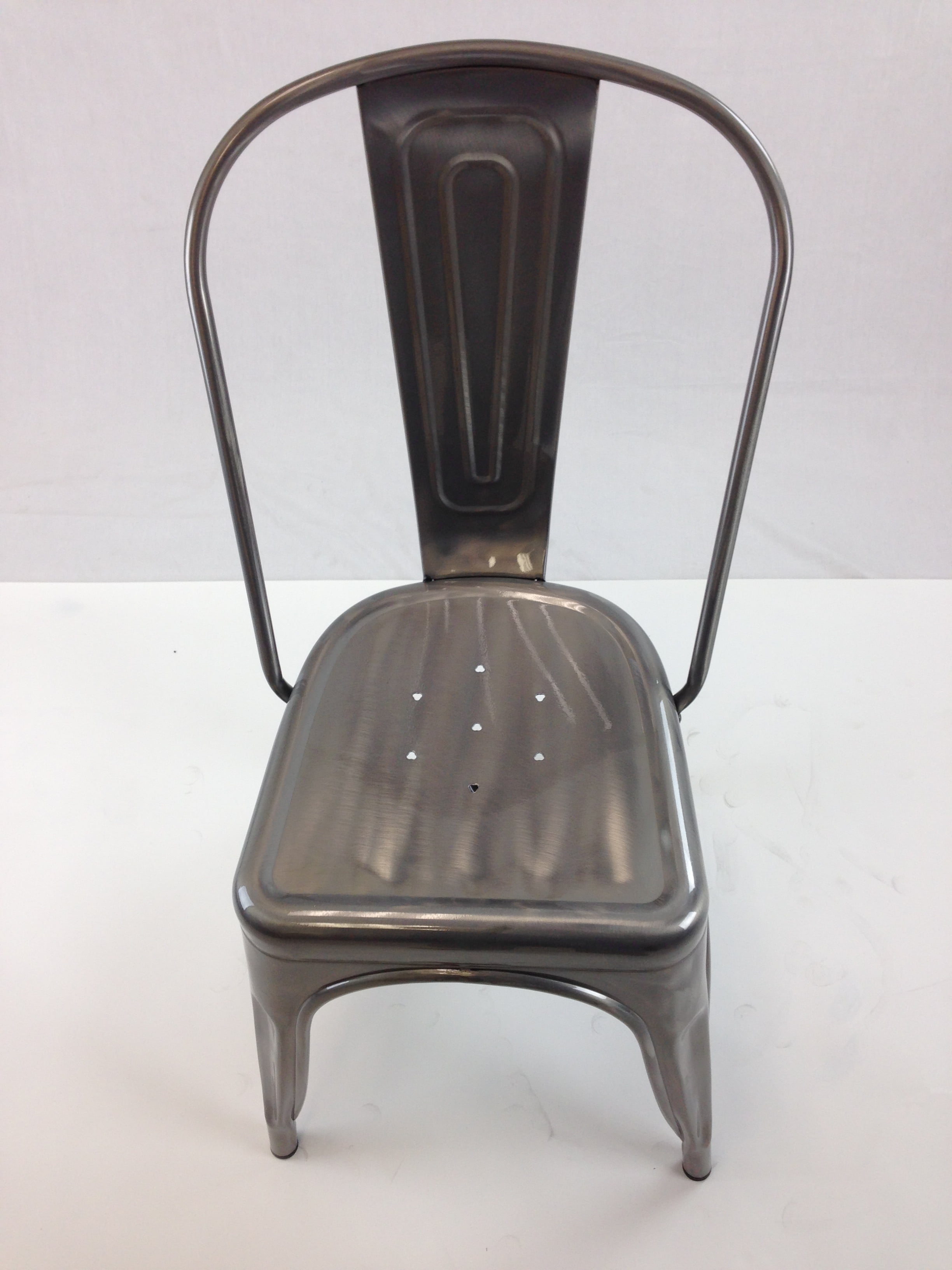 Gray High-Back Industrial Metal Dining Chair Set of 4