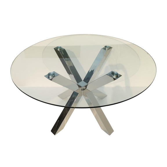 Creative Images Rd Glass Top Dining Table W/ Stainless Steel Base 54"Rd