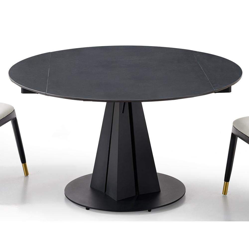 Black Round Extendable Sintered Stone Dining Table with Steel Base