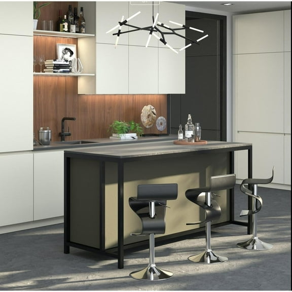 Creative Images International Faux Leather Adjustable Bar Stool in Black