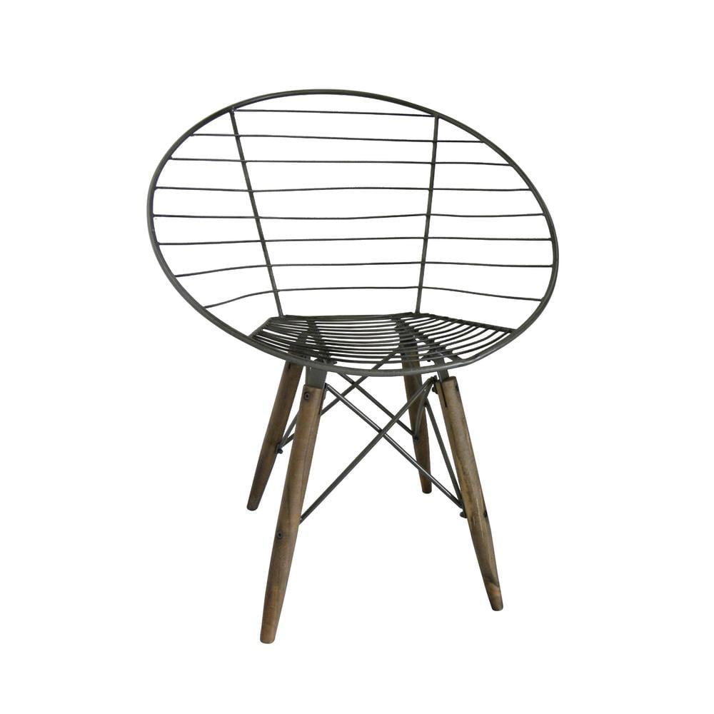 Industrial Brown Metal Wire Accent Chair with Wood Legs