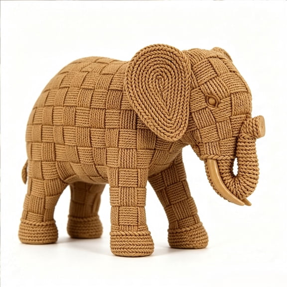 Creative Imitation Rattan Woven Elephant Figurine, 3D Resin Boho Style Decorative Sculpture for Home Decor ,9.8" X 3.9"X 6.7"