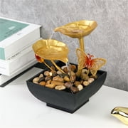 Creative Ingot Butterfly Lotus Leaf Flowing Water Tabletop Fountain with Plug Powered Stream Decoration Night Light, Automatic Pump Desk Fountain Home Office Decor(Gold)