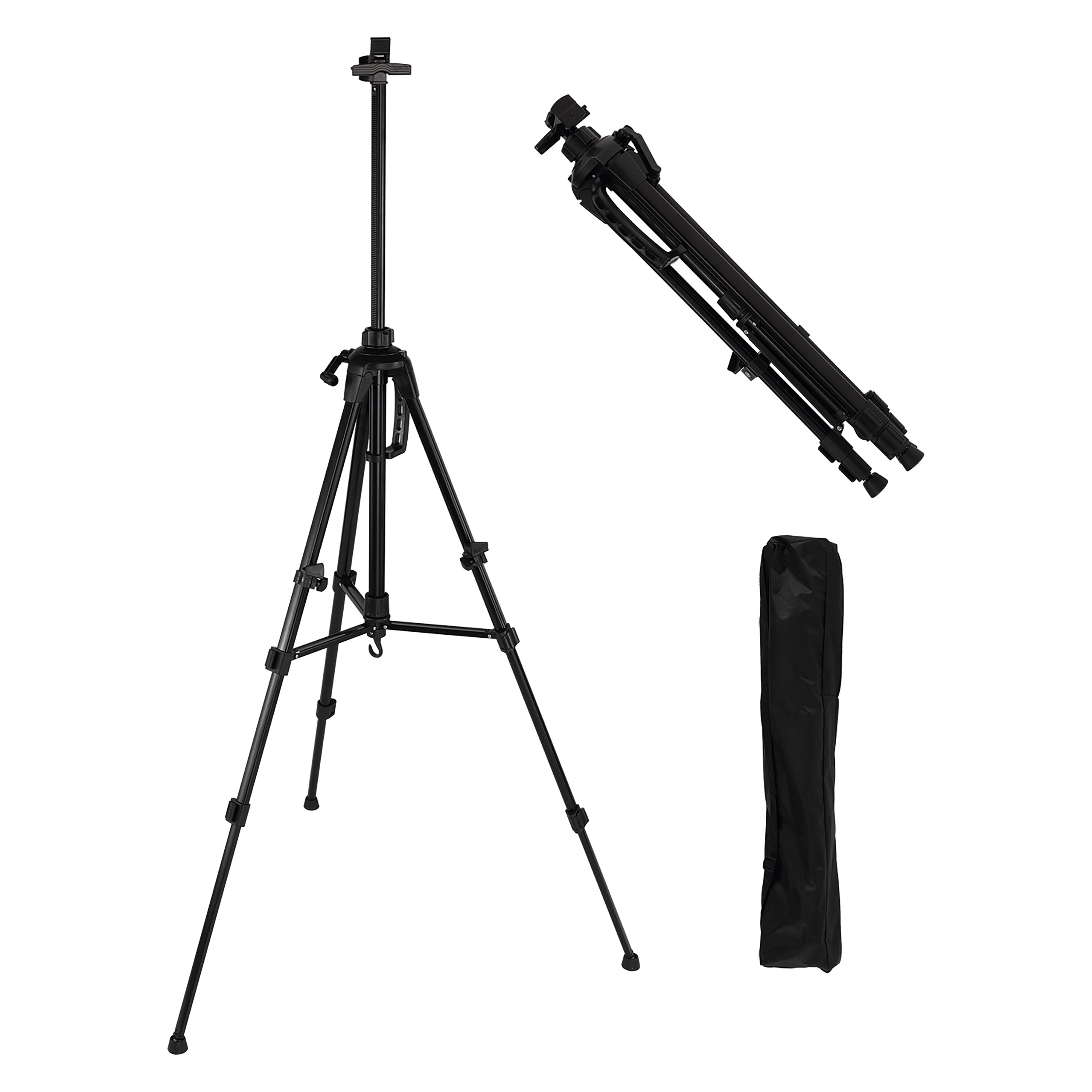 Creative Inspiration Valerri 61" Rugged Artist Easel, Portable, Adjustable Height for Floor to Table-top Drawing or Painting, LightWeight Aluminum Black w/ Nylon Carrying Travel Bag