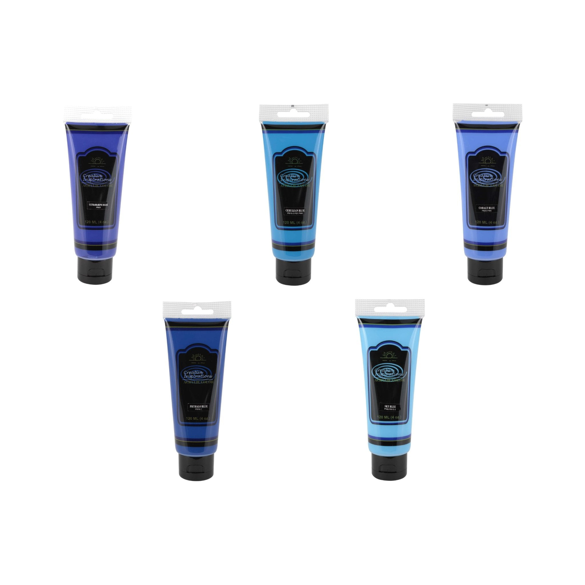 Creative Inspirations Acrylic Paint Blue Set of 5, 120mL Tubes, Smooth & Creamy Consistency, Vibrant Pigmentation, Great Coverage for Artists - Clean Up with Soap & Water