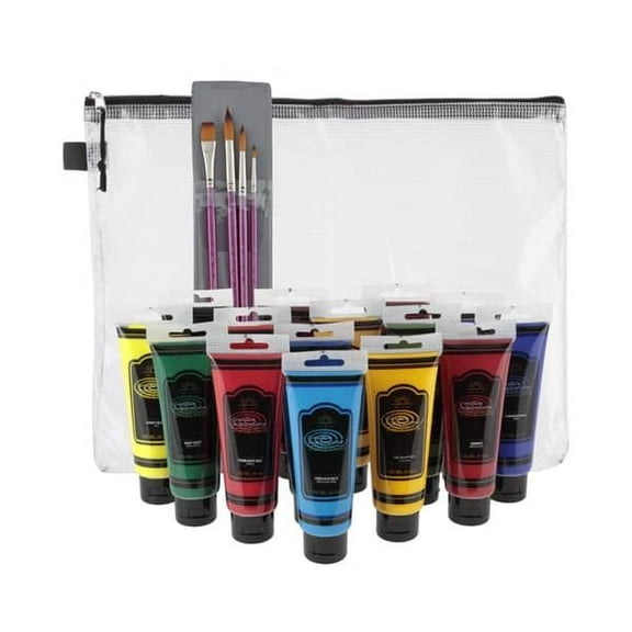 Creative Inspirations Artist Acrylic Paint Set Set of 15 - 120 ml Tubes, Mixed Brush Set, and Mesh Bag