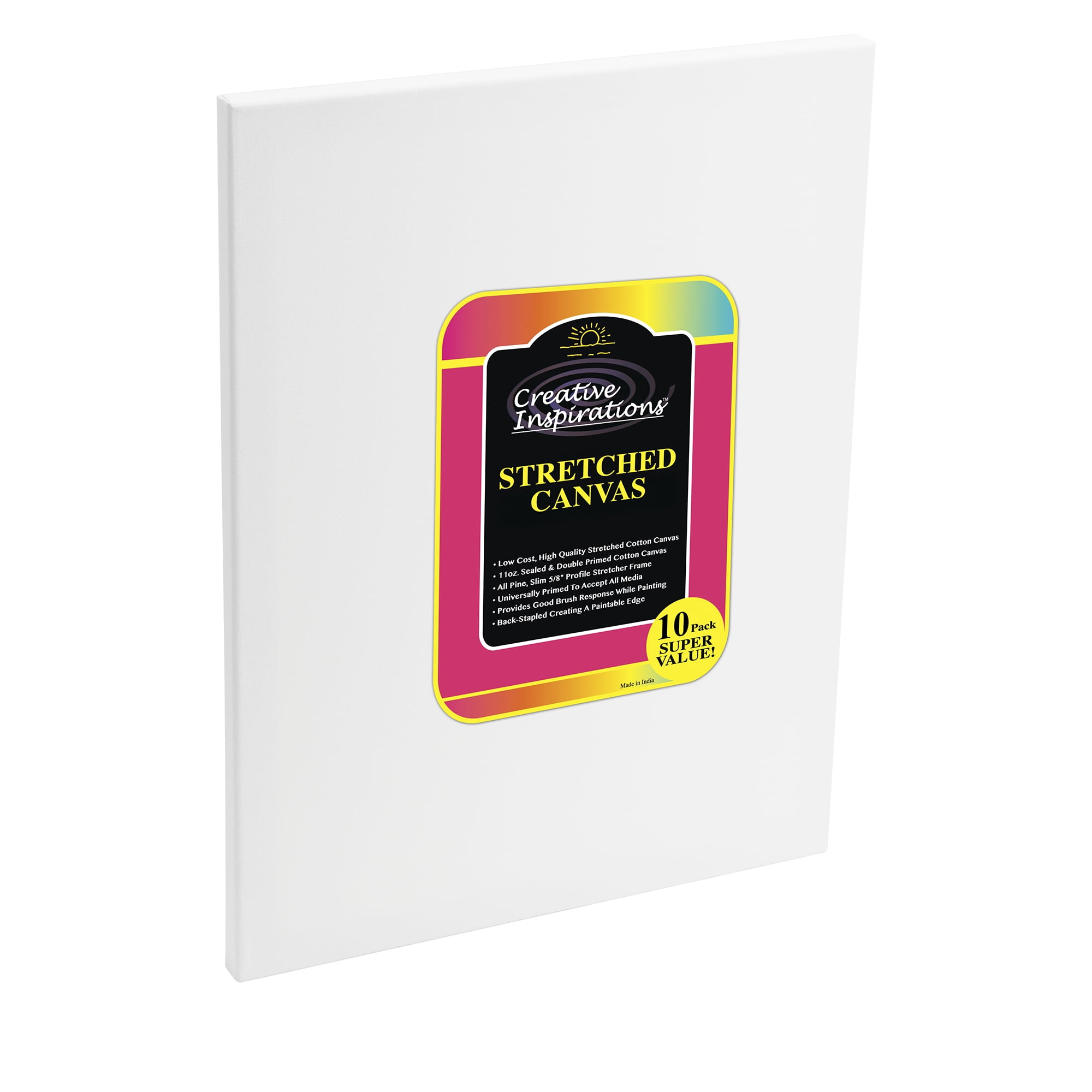 Creative Inspirations Artist Pre Stretched Canvas for Painting, 5/8in Deep, 10 oz. Double Primed Acid Free White Cotton Duck [10 Count Value Pack] - Size 5x5