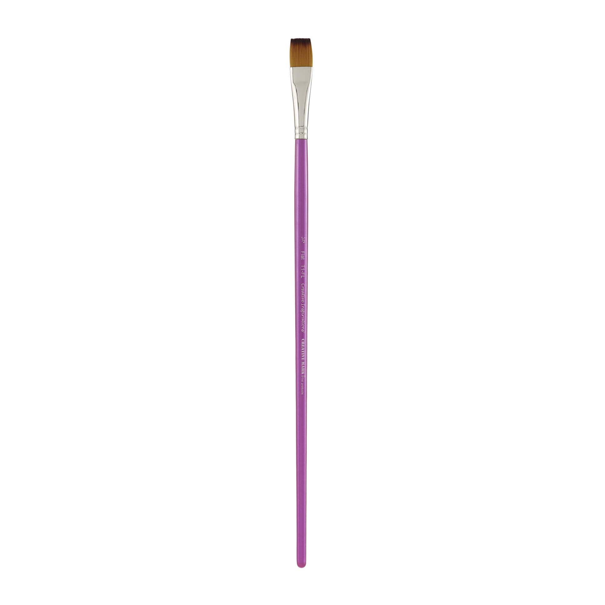 Creative Inspirations Dura-Handle Artist Paint Brush Long Solid Resin Handle Resists Chips & Cracks - Size Flat 1/2"