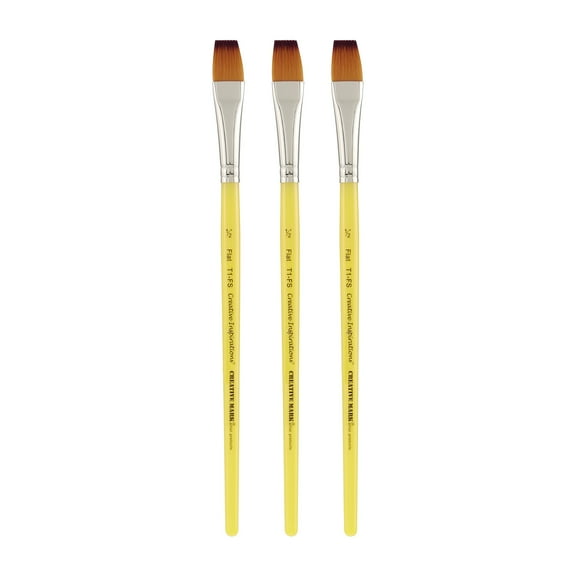 Creative Inspirations Dura-Handle Flat 1/2 Inch Short Handle Set of 3 Paint Brushes- Resin Handle, Synthetic Paint Brushes, Flat Brush for Oils, Acrylics, Watercolors- HandlesWill Not Chip or Crack