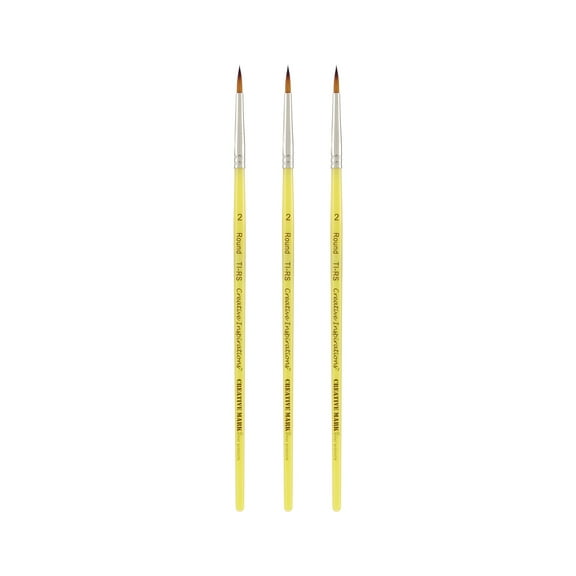 Creative Inspirations Dura-Handle Round #2 Short Handle Set of 3 Paint Brushes- Resin Handle, Synthetic Taklon Paint Brushes, Round Brush for Oils, Acrylics, Watercolors - Handles Do Not Chip or Crack