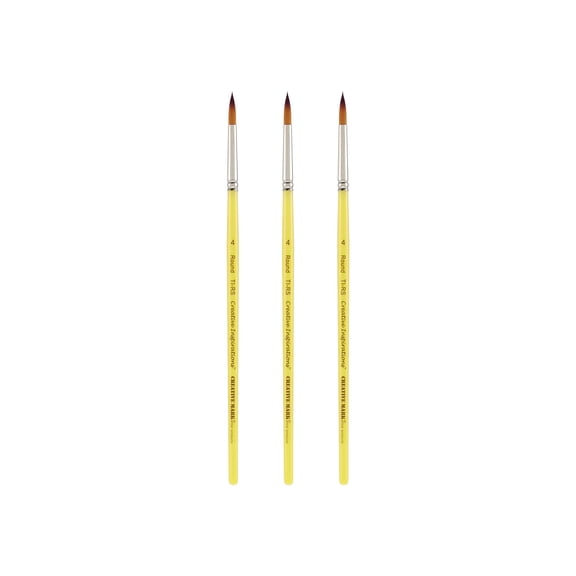 Creative Inspirations Dura-Handle Round #4 Short Handle Set of 3 Paint Brushes- Resin Handle, Synthetic Taklon Paint Brushes, Round Brush for Oils, Acrylics, Watercolors - Handles Do Not Chip or Crack