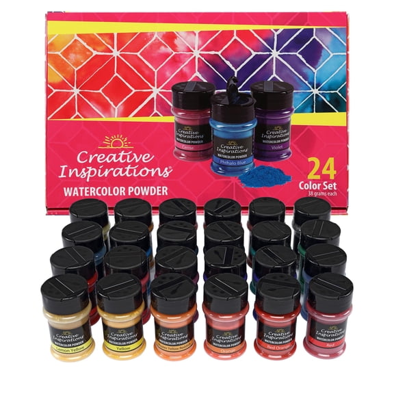 Creative Inspirations Powder Watercolor Paint - 38g Shaker Bottles, Set of 24 Colors - Dye-Based Water-Soluble Crystalline Pigments - Non-Toxic, Perfect for Abstract and Spontaneous Effects