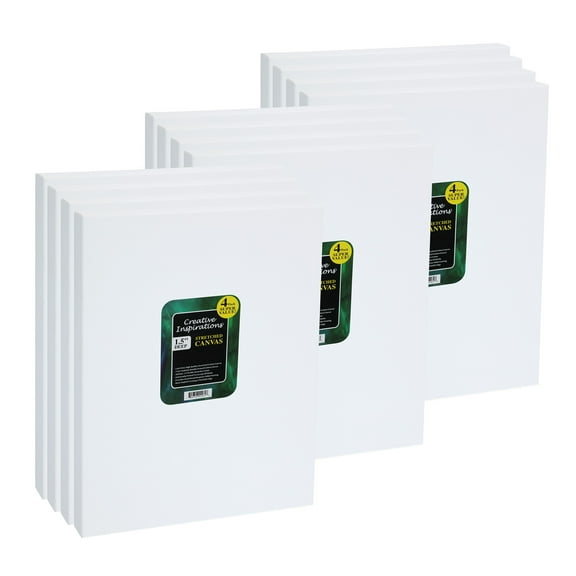 Creative Inspirations Stretched Canvas for Painting- 1-1/2" Deep, 6x6", 12-Pack, 11oz Sealed & Double-Primed Cotton Canvases, Pine Stretcher Frame, All-Media Primer - Alkyd, Acrylic & Oil Painting