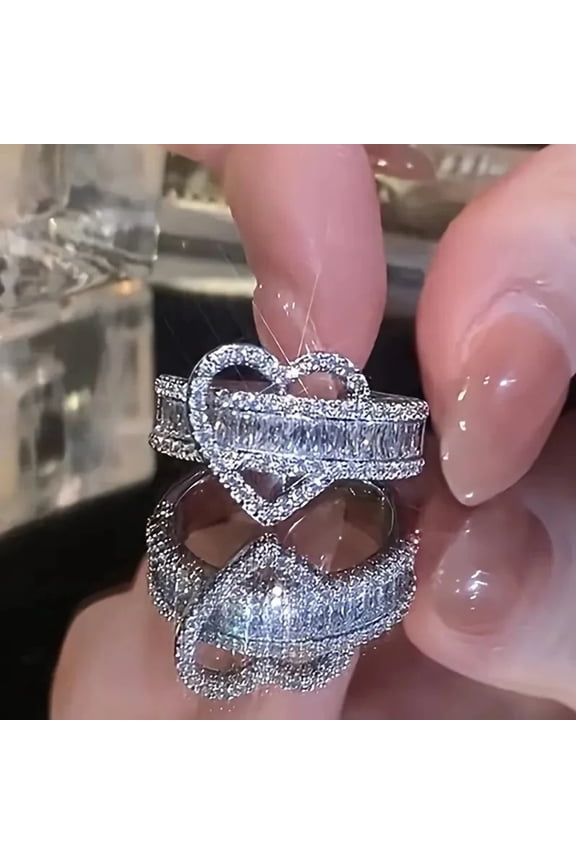 New Creative Irregular Heart Designed Rings Women Sparkling Geometric Cubic Zirconia Wedding Engagement Jewelry Accessories