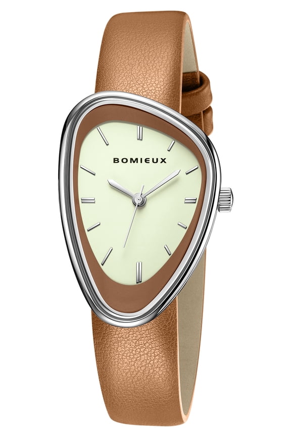 Creative Irregular Women Watches, Stylish Vintage Quartz Ladies Watches with Leather Strap, Simple Dial, Second Hand, Casual Wrist Watch Gift for Woman