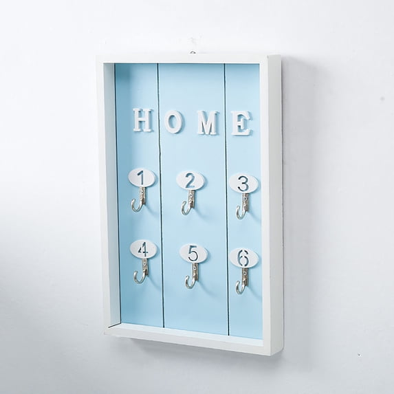 Creative Key Hook Blue Wall Mounted Key Hook Rack Wood Floating Storage Shelf for Home Wall Decorations