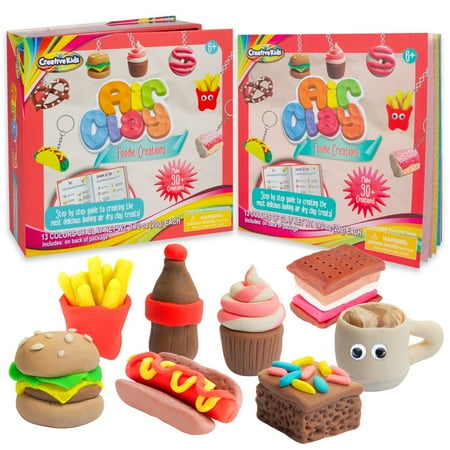 Creative Kids Air Clay Foodie Creations - Sculpt over 30 Clay Charms & Make Mini Food Keychains with 13 Different Clay Colors – 30 Page Foodie Creations Book Included - Kids Birthday Gift for Ages 6+