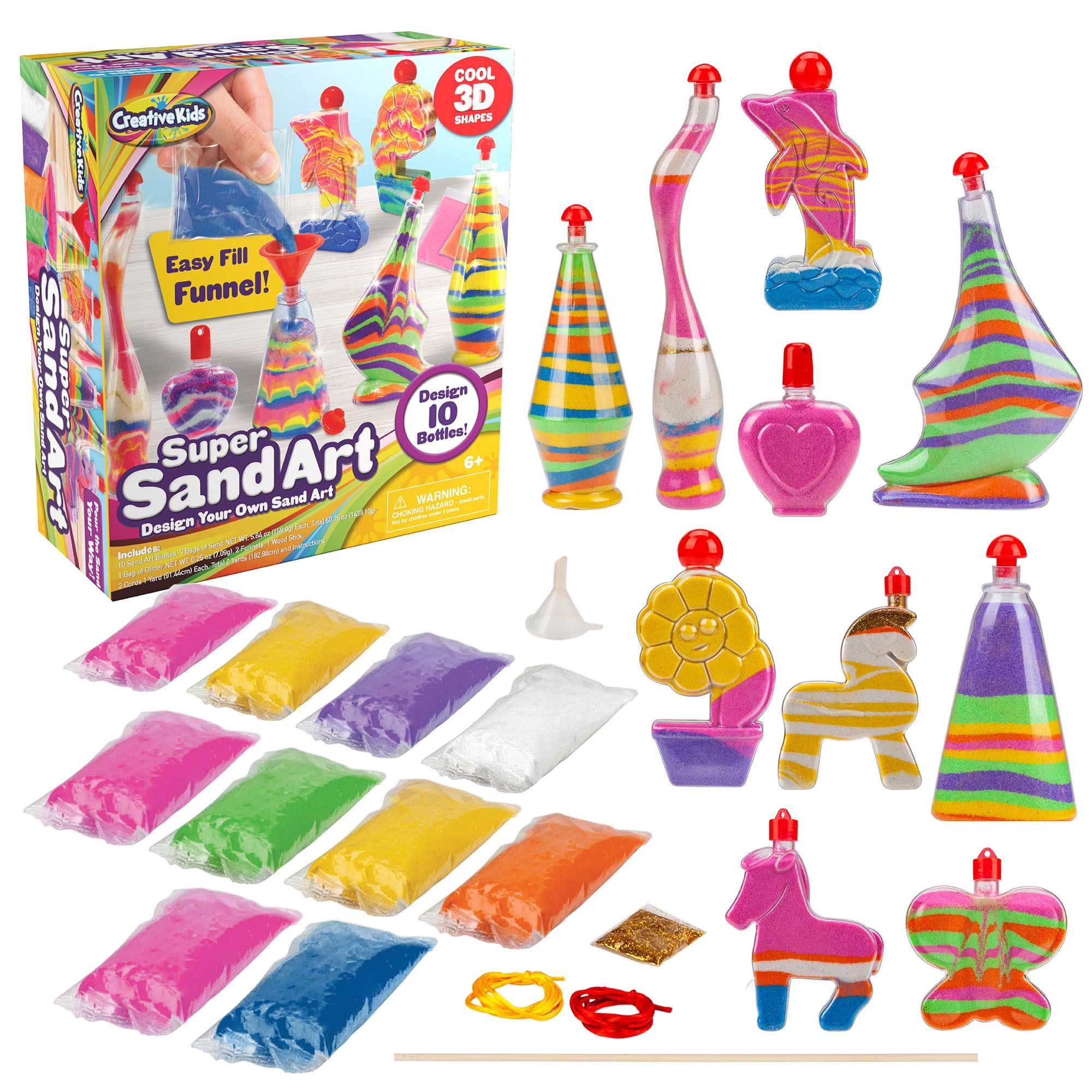 Creative Kids DIY Super Sand Art and Crafts Activity Kit for Kids 10 x Sand Art Bottles, 9 x Vibrant Colored Sand Bags & 1 x Glitter Bag STEM Playset - Craft Gift for Boys & Girls 6 +