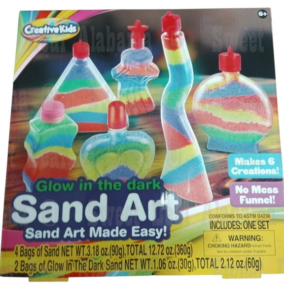Creative Kids Glow-in-the-Dark Super Sand Art Kit – DIY Craft Set with 6 Bottles & Sand – Ages 6+