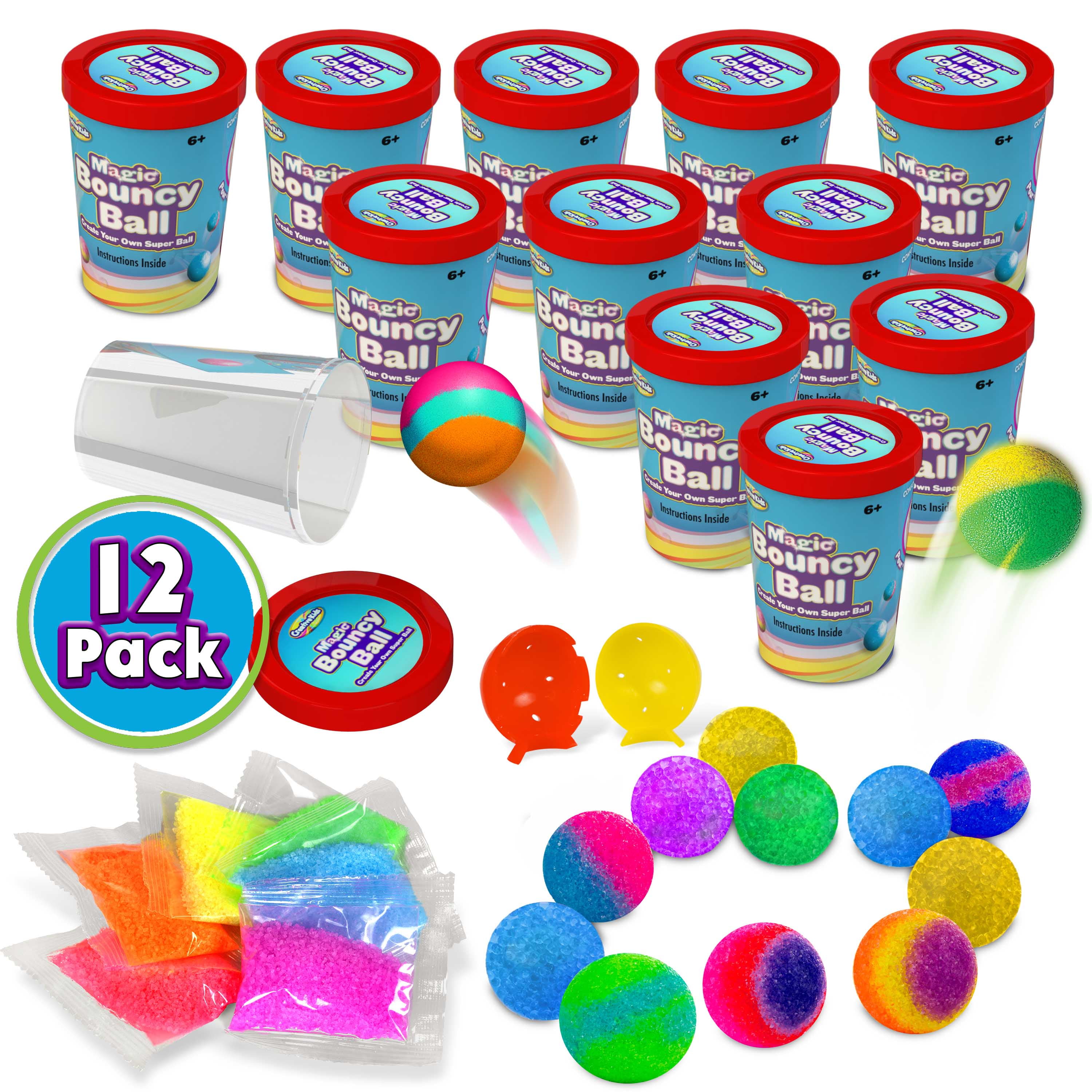 Creative Kids Make Your Own Bouncy Ball DIY Craft Kit For Kids - Individual 12 Pack Bulk Activity Set – Science STEM Party Favor Gift For Boys & Girls Kids 6+
